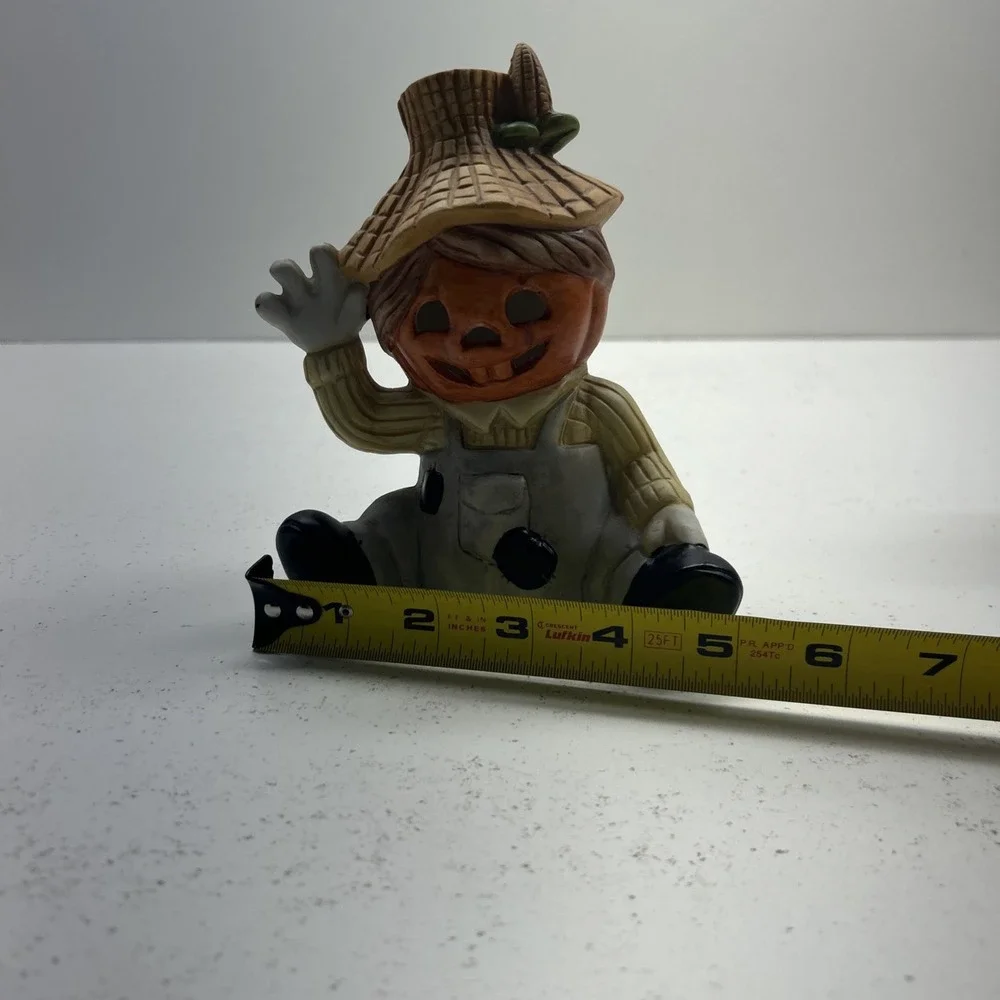Vintage Lot Of 2 Pumpkin Head Scarecrow Candle‎ Holder Figurine Halloween Decor